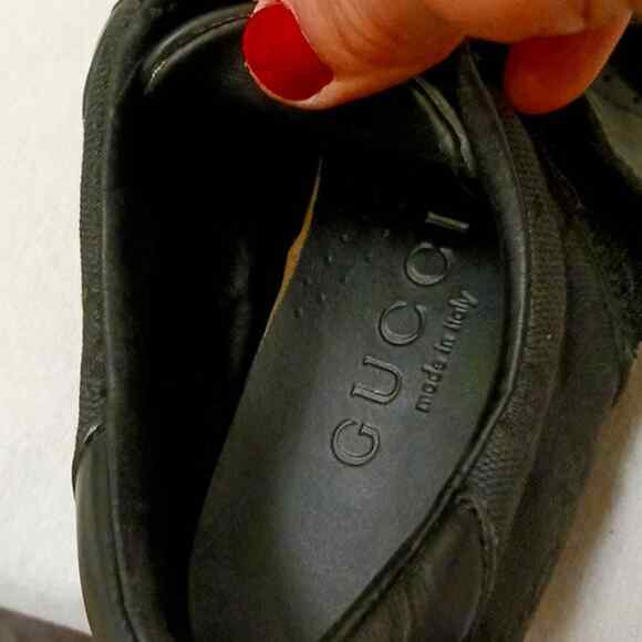 Gucci Pelle S. Gomma Trainers Sneakers Men Sz 40 BLACK Leather Monogram Low Top - Picture 8 of 16